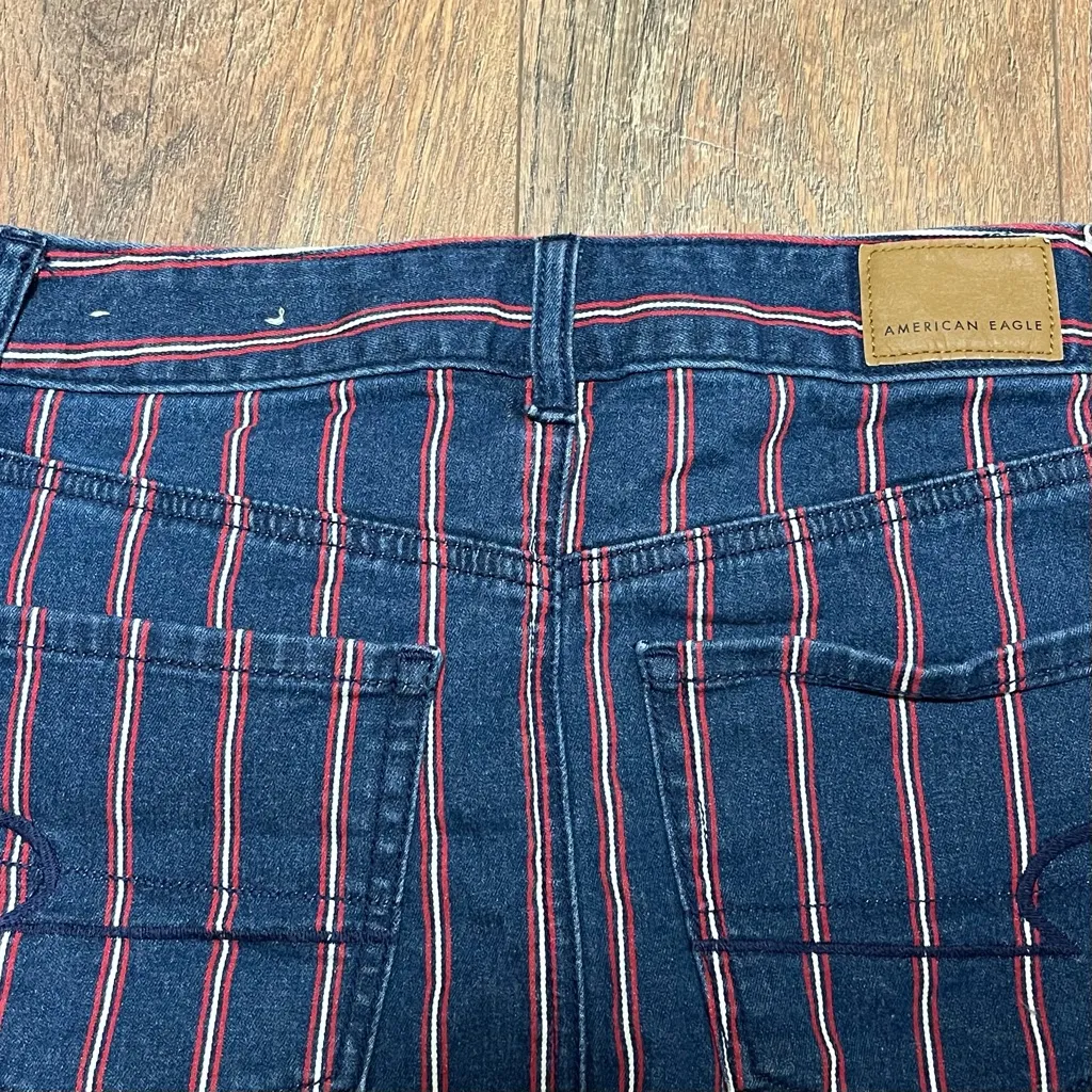 American Eagle High Rise Mini Denim Striped Skirt Size 0 Regular - Image 7