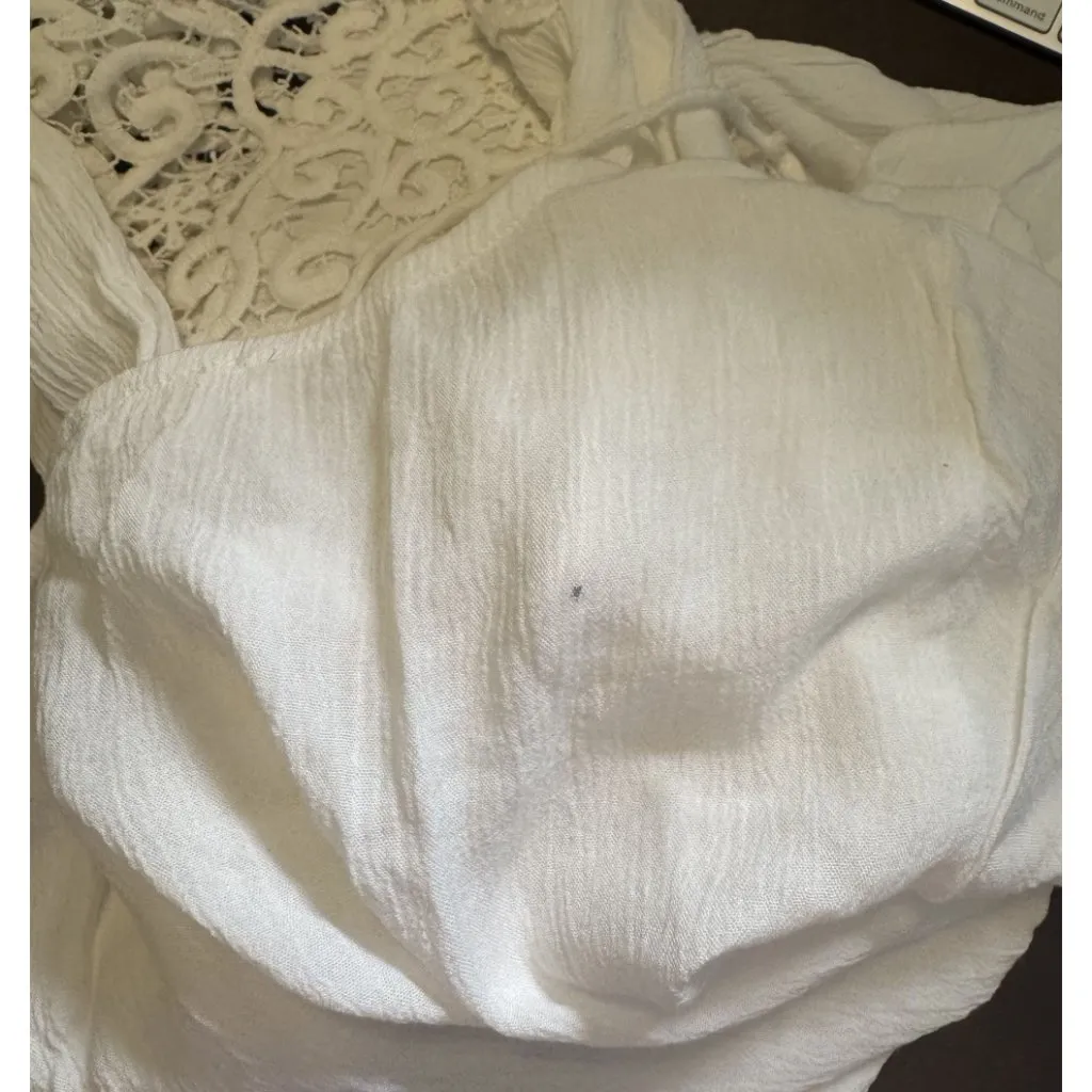 Blu Pepper Size Small Boho Tunic With Crochet Hem White Long Sleeve - Image 7