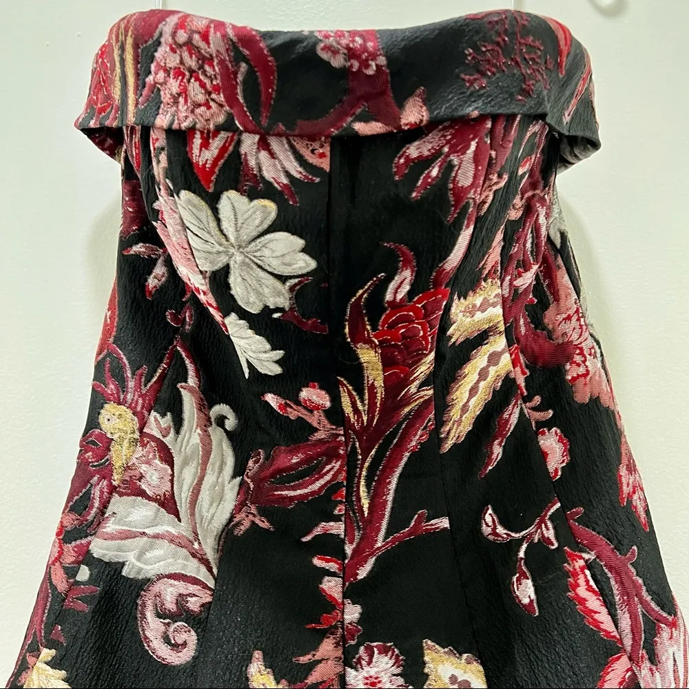 MARCHESA NOTTE Strapless Floral Tea Length Gown, Black, Size 8, NWT - Image 5