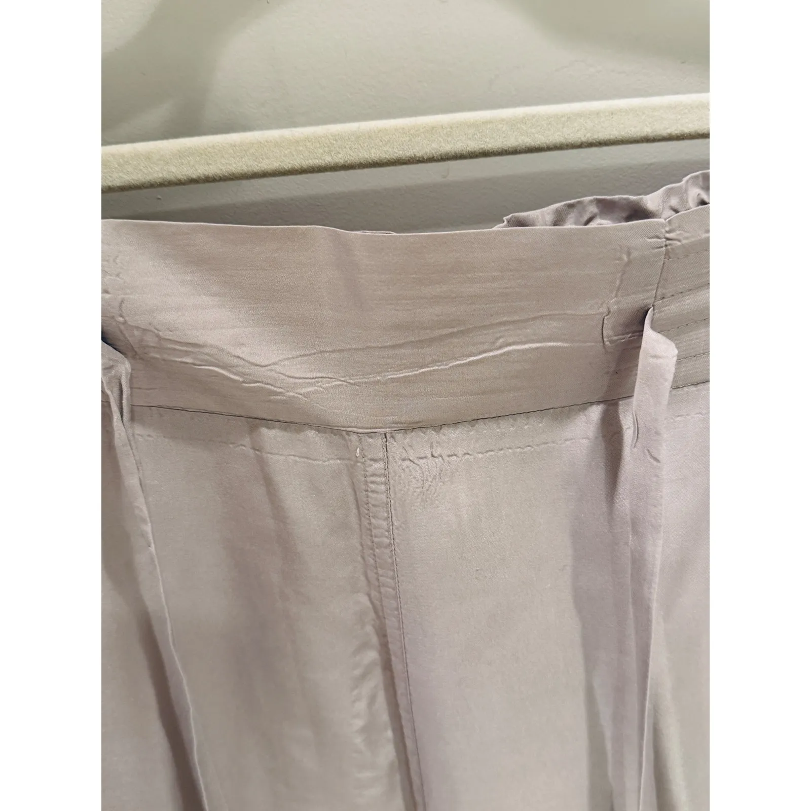 Vivienne Tam Silk Wide Leg Pants Beige Elastic Waist Drawstring Size L - Image 2