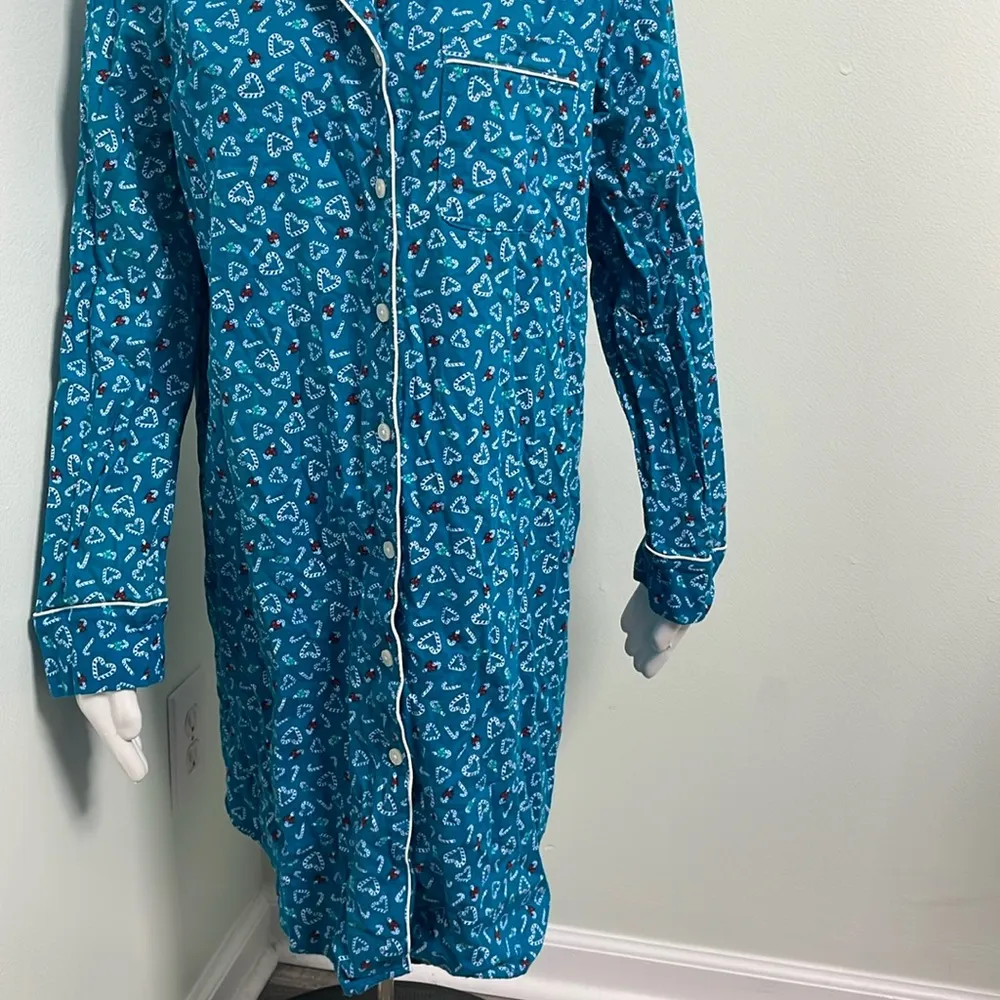 Lands End Nightshirt Nightgown Medium Teal Candy Cane Christmas Holiday Cotton - Image 2