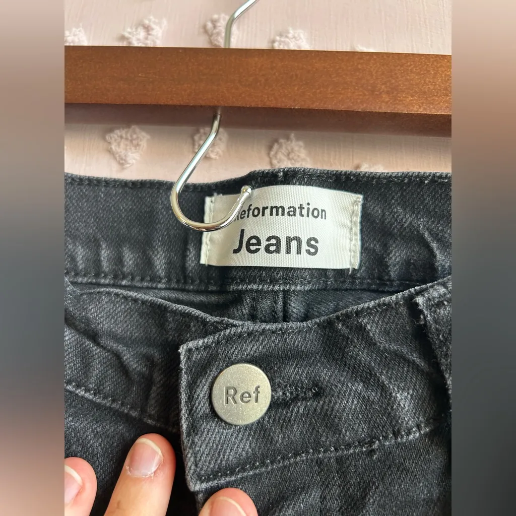 Reformation Jeans Serena High Skinny Crop Button‎ Fly Sz 29 Black - Image 4