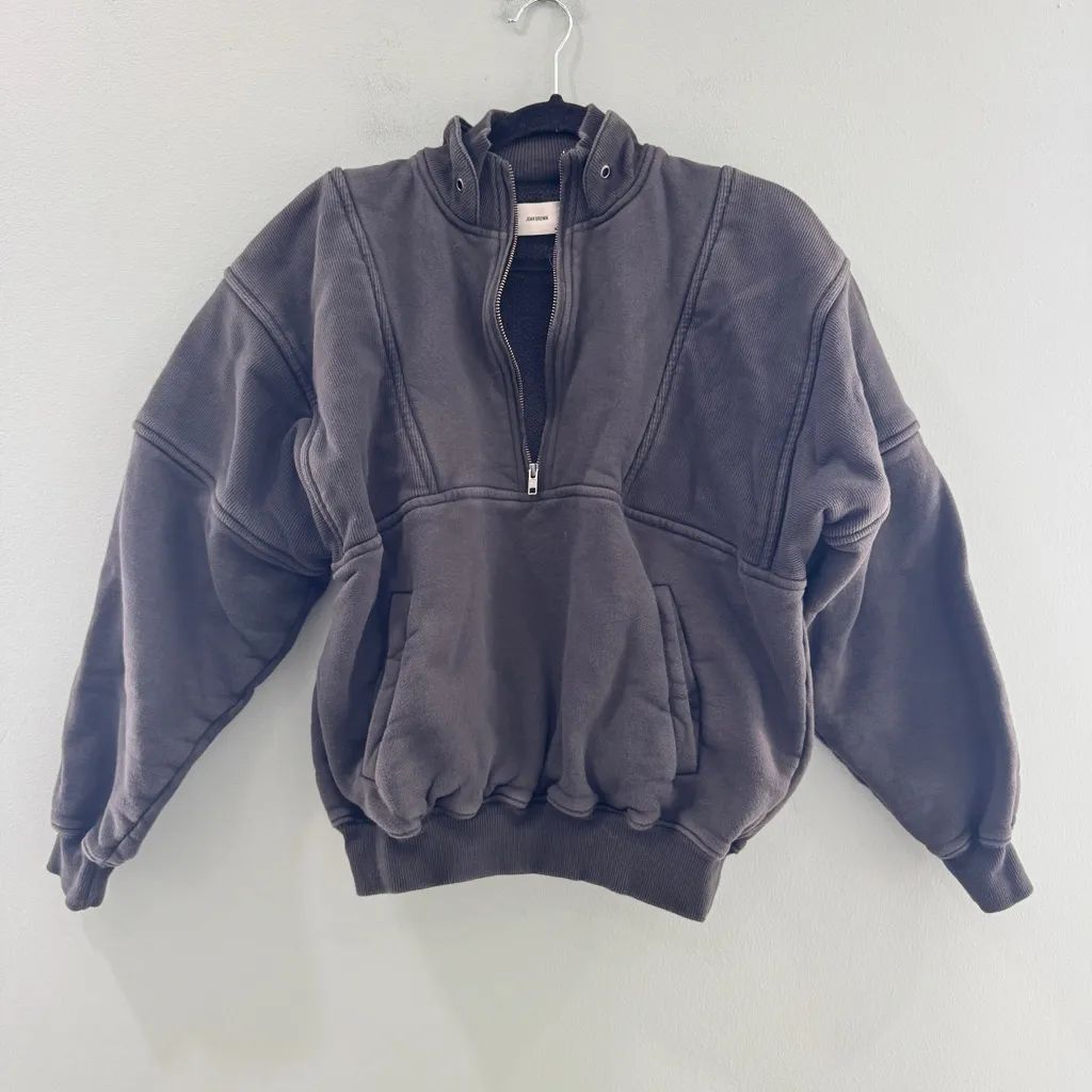 Joah Brown Retro Half Zip Sweatshirt Charcoal Luxe French Terry M/L - Image 7