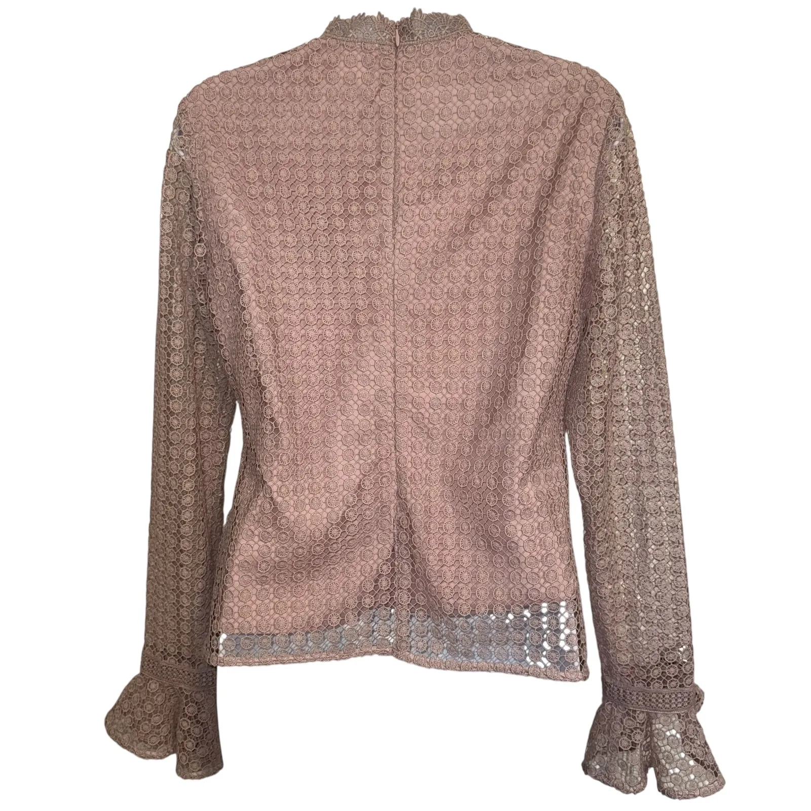 RACHAEL PARCELL Genevieve Dusty Pink Lace Mock Neck Bell Sleeve Top NWOT Small‎ - Image 7