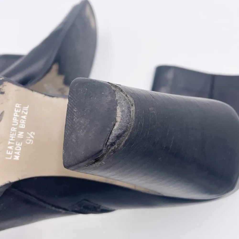 Vintage Y2K Black Leather Square Toe Buckle Strap Heeled Boots Size 9.5 Biker - Image 10