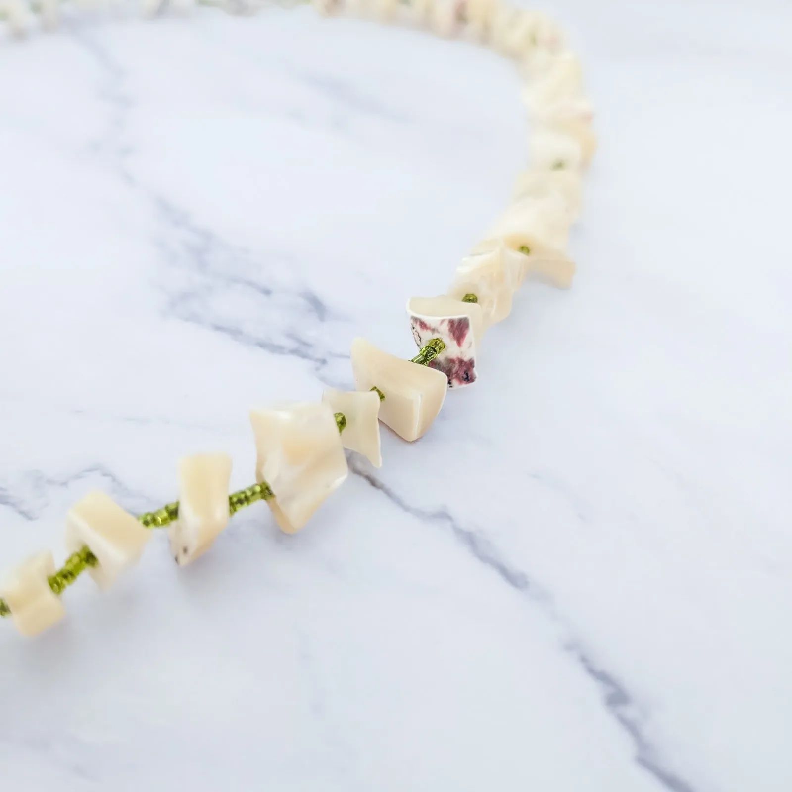 Vintage Necklace Long Mother of Pearl Chip Necklace - Image 4