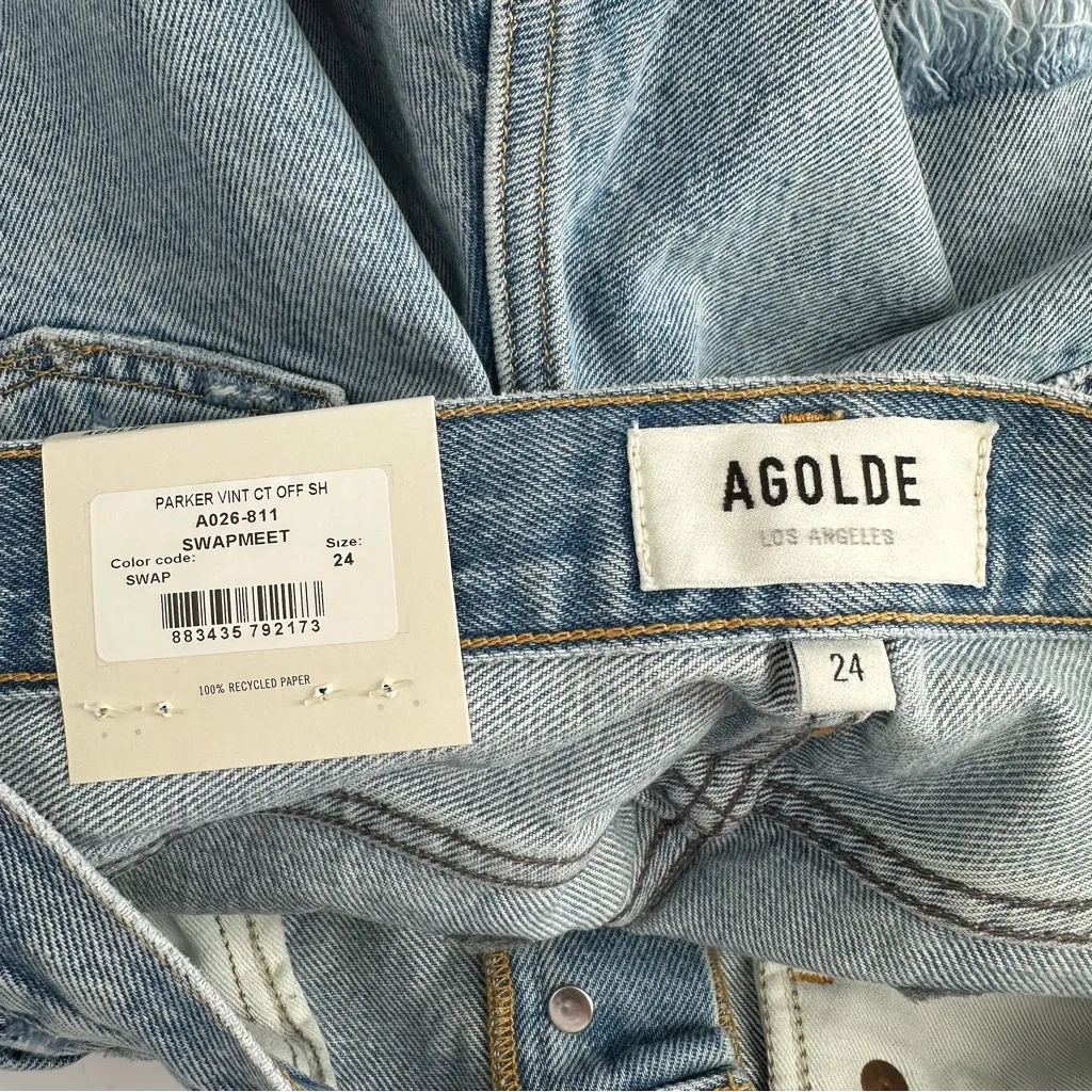 AGolde Parker Vintage Cut Off Shorts in Swapmeet Light Wash size 24 NWT Raw Hem - Image 10