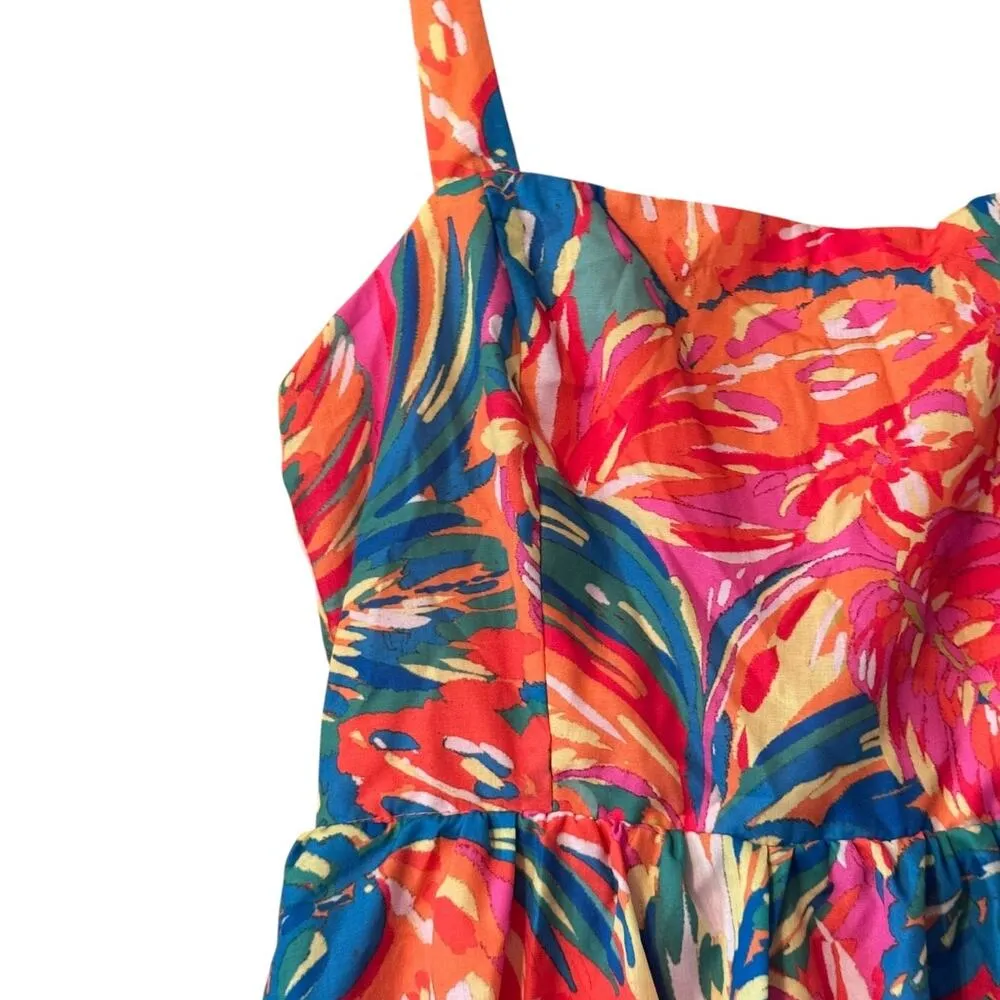 Flying Tomato M Vibrant Floral Print Tiered Midi Dress Ruffle Strappy EUC - Image 3