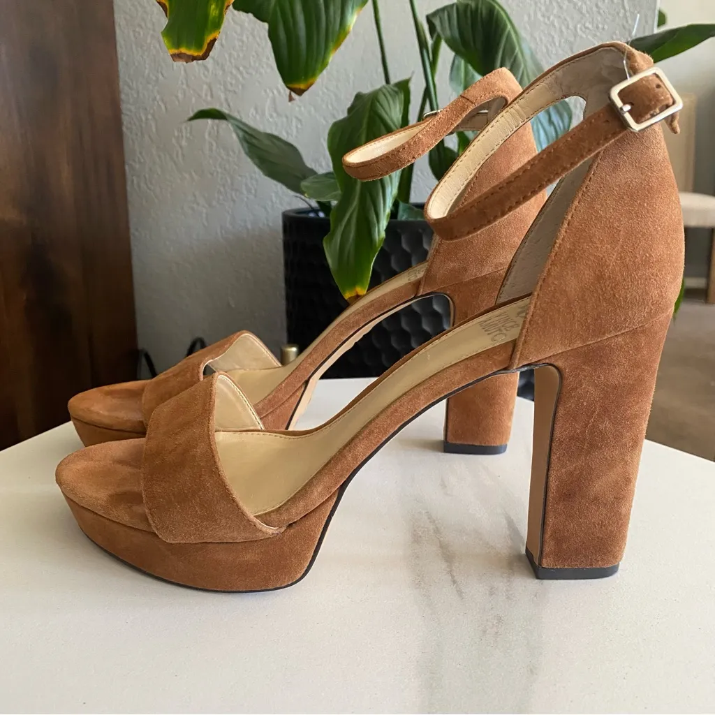 Vince Camuto Brown Suede leather Platform Heels Sandals Sathina ankle wrap 9.5 - Image 3