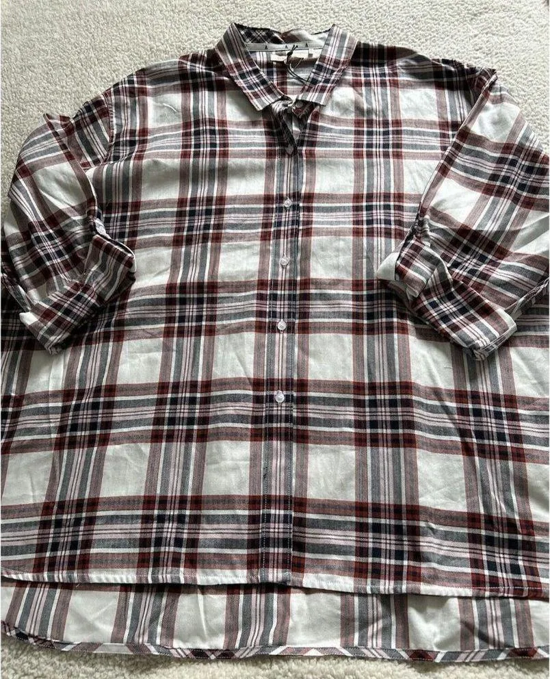 BARBOUR Bethwin Long Sleeve Button Up Shirt White Cloud Check Plaid Women Sz 14 - Image 9