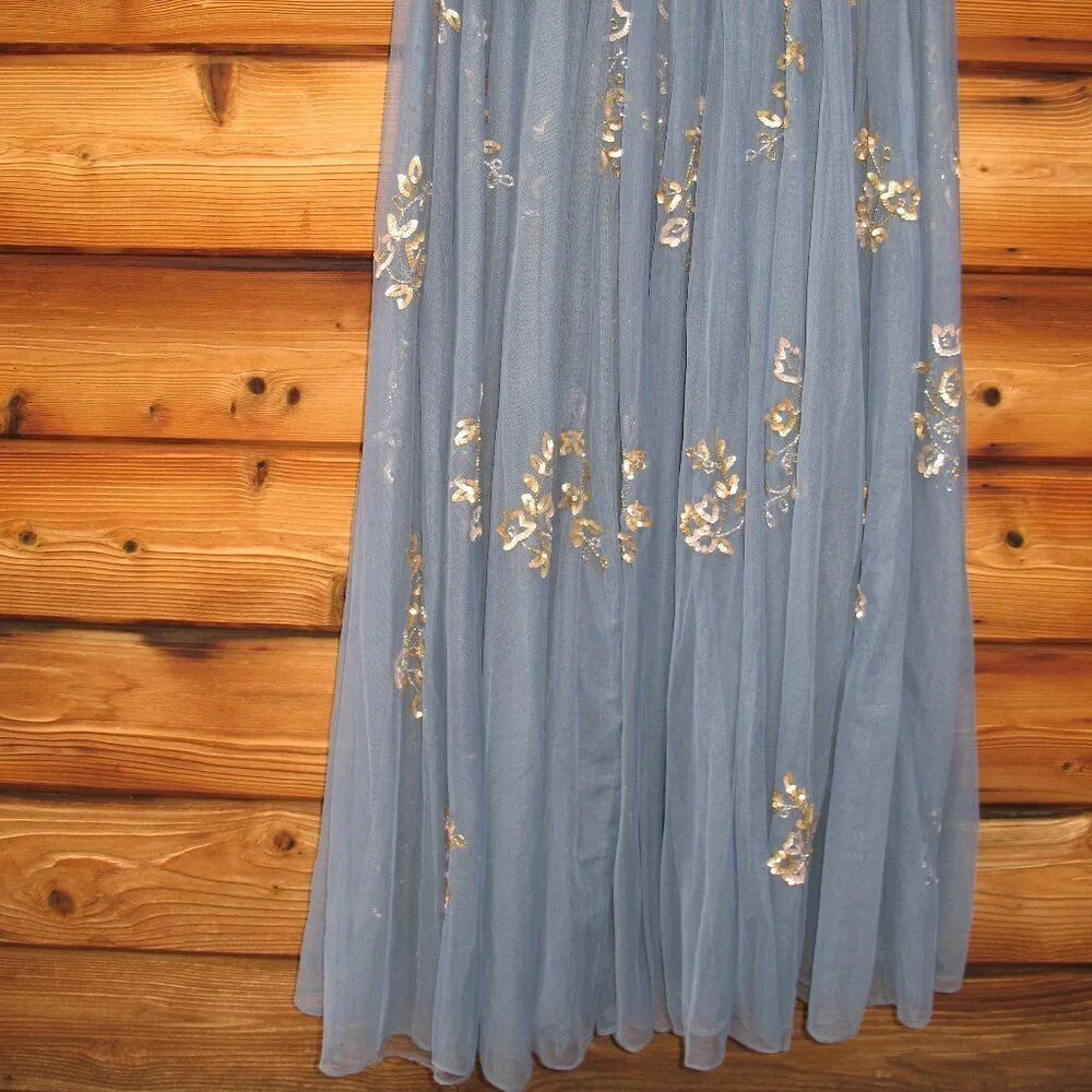 Mac Duggal 5717 Womens Blue Embellished Butterfly Sleeve High Neck Gown - Image 12