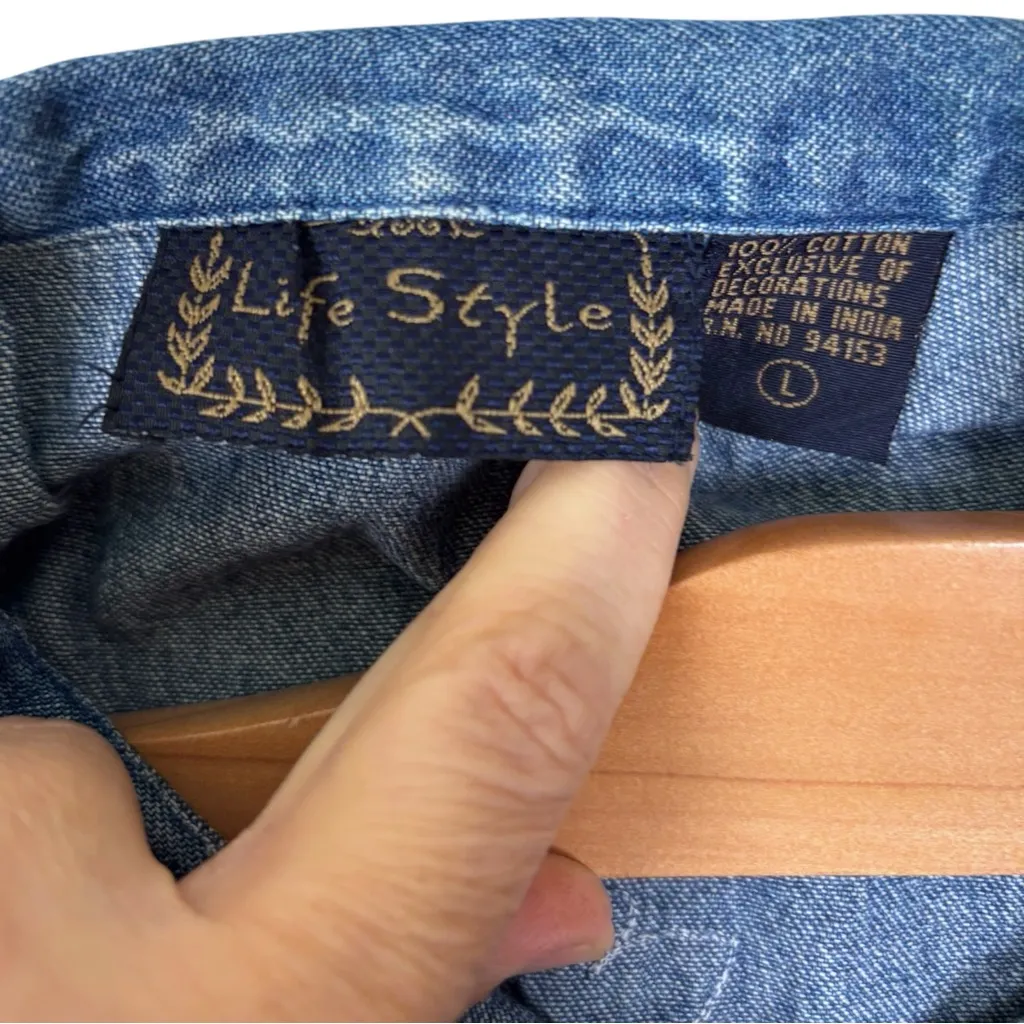 Vtg‎ Denim Button Front Vest Embroidered Sequin Palm Trees Monkey Novelty Sz L Blue Size L - Image 8