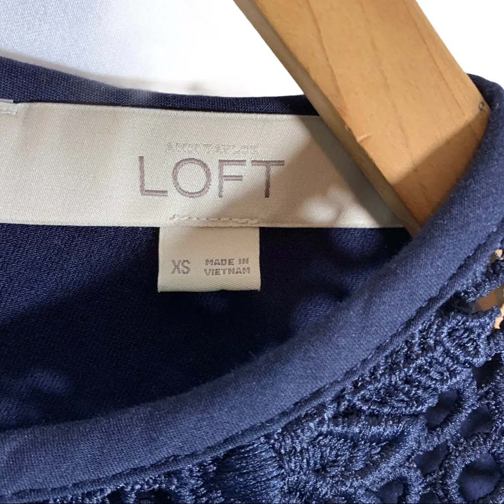 Loft navy‎ shirt sleeve crochet top jersey dress XS - Image 3