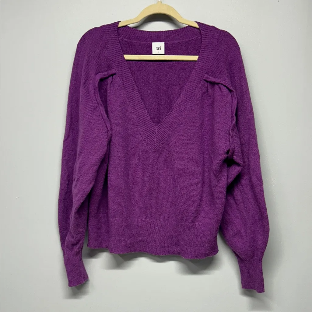 CAbi Luxury Pullover Purple Sweater Women’s Medium V-Neck Soft Knit - Image 2