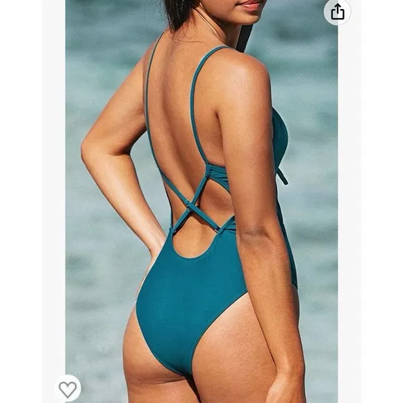 🩱Cupshe One Piece Swimsuit Teal Lace Up Adjustable Bathing Suit🩱~XL 🆕 NWT - Image 3