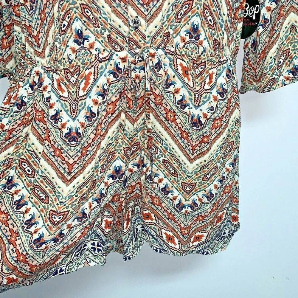 Be Bop Womens Juniors Romper Jumpsuit Size XL Southwest Boho 3/4 Sleeve Browns - Image 3