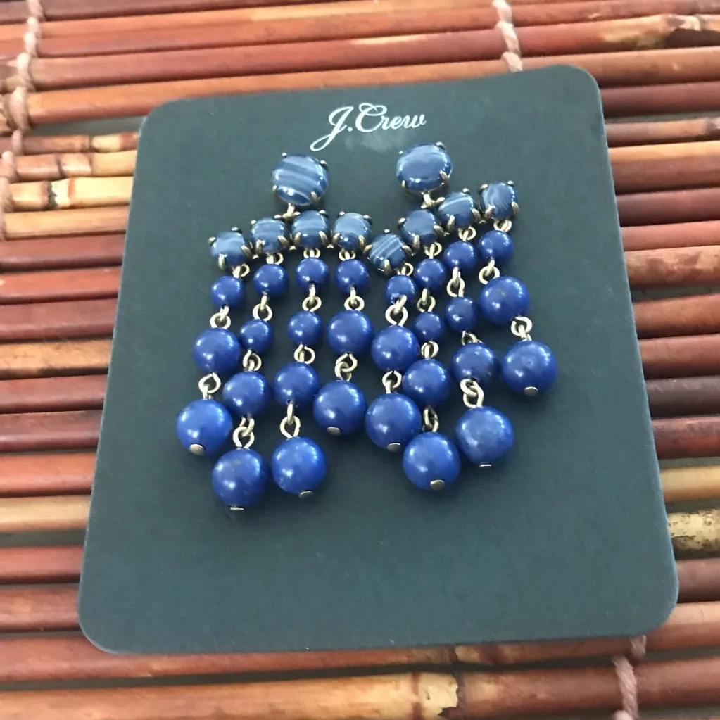 J Crew Blue Glass Bead Dangle pierced Earrings NWT - Image 2