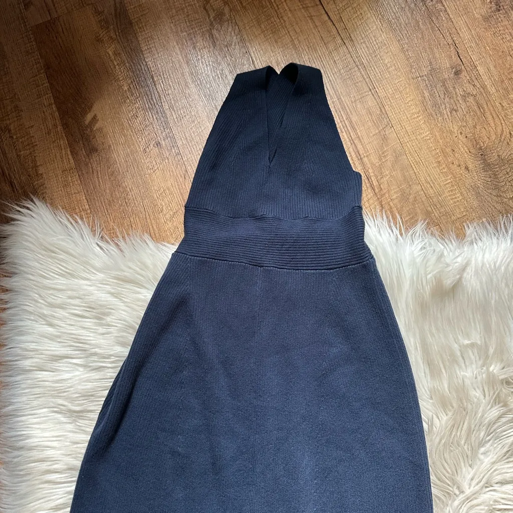 EVERLANE The Ribbed Cotton Cross-Back Dress In Navy - Image 8