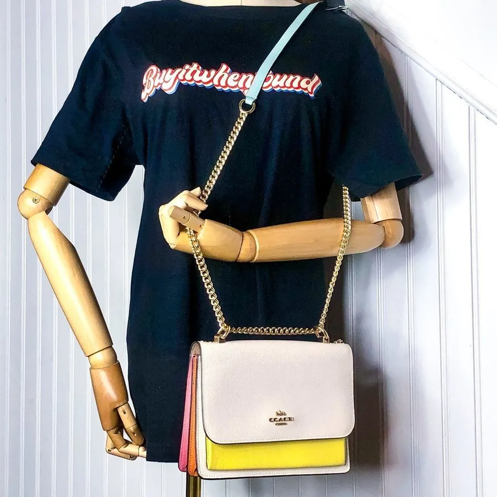 Leather Single Flap Crossbody Shoulder Bag Rainbow Leather Side Inset NWOT - Image 16