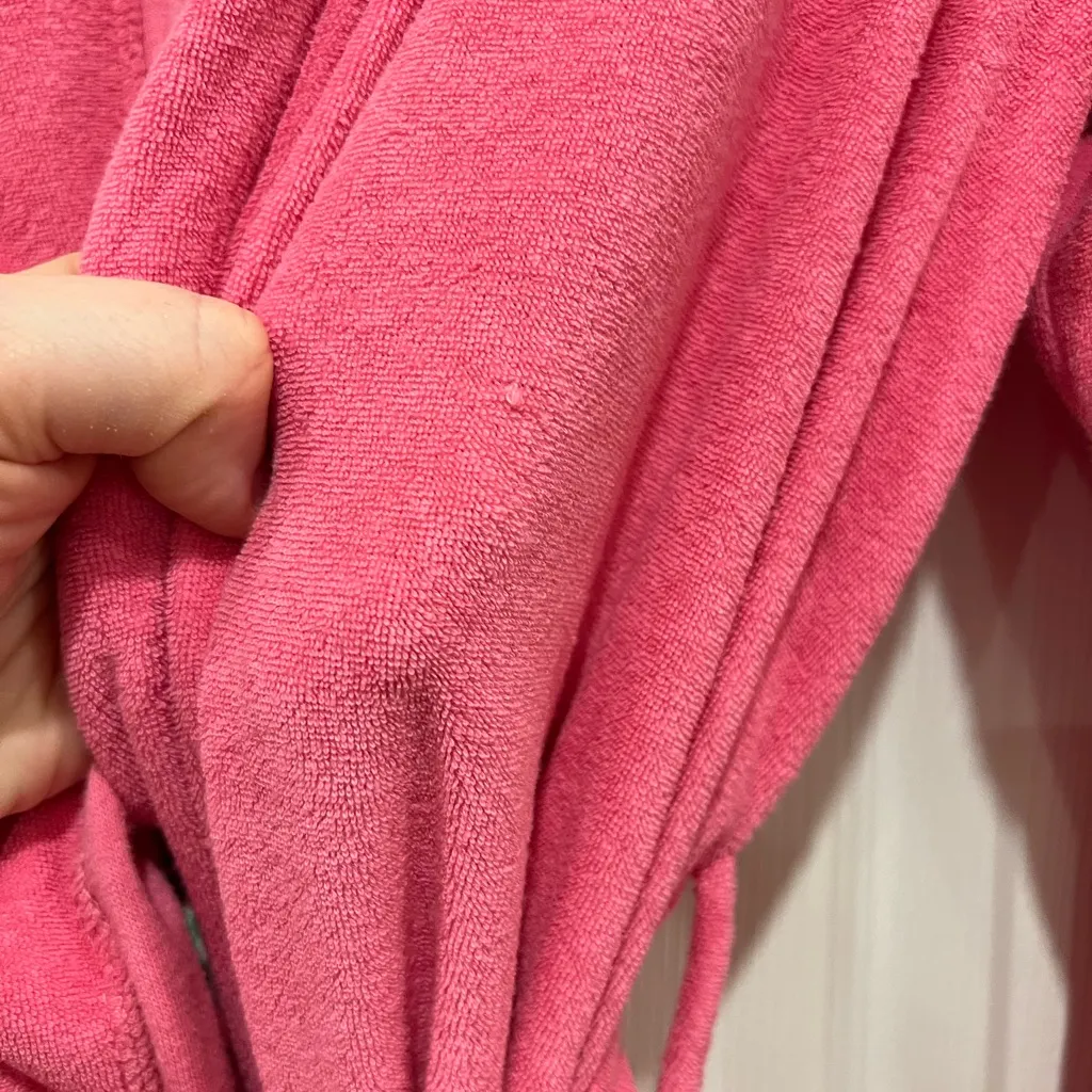 RALPH LAUREN Terry Cloth Bathrobe Hot Pink Green Gingham Womens Size XS Small - Image 7