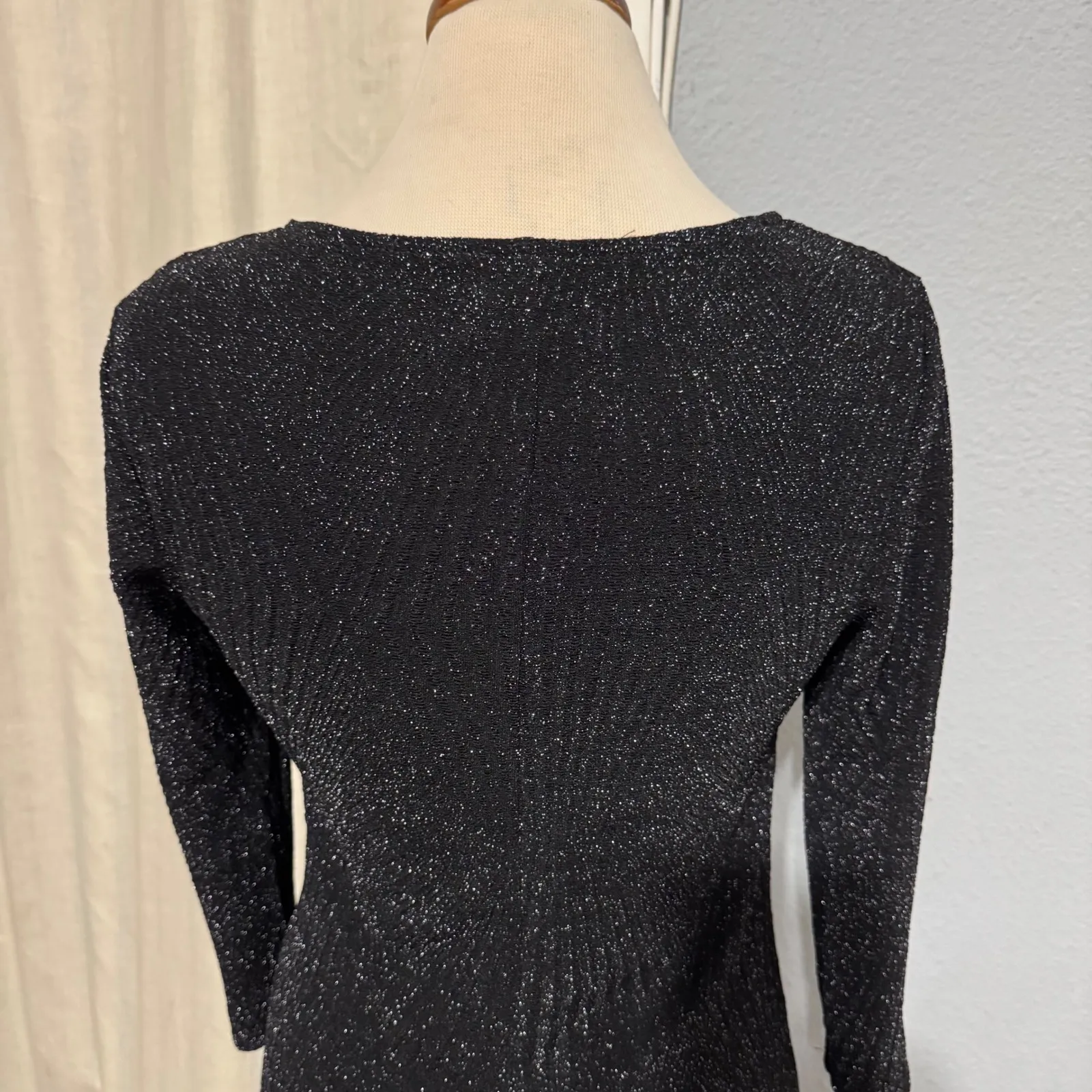 Trixxi Black & Silver Shimmer Sparkle Long Sleeve Mini Bodycon Dress Women M Size M - Image 7