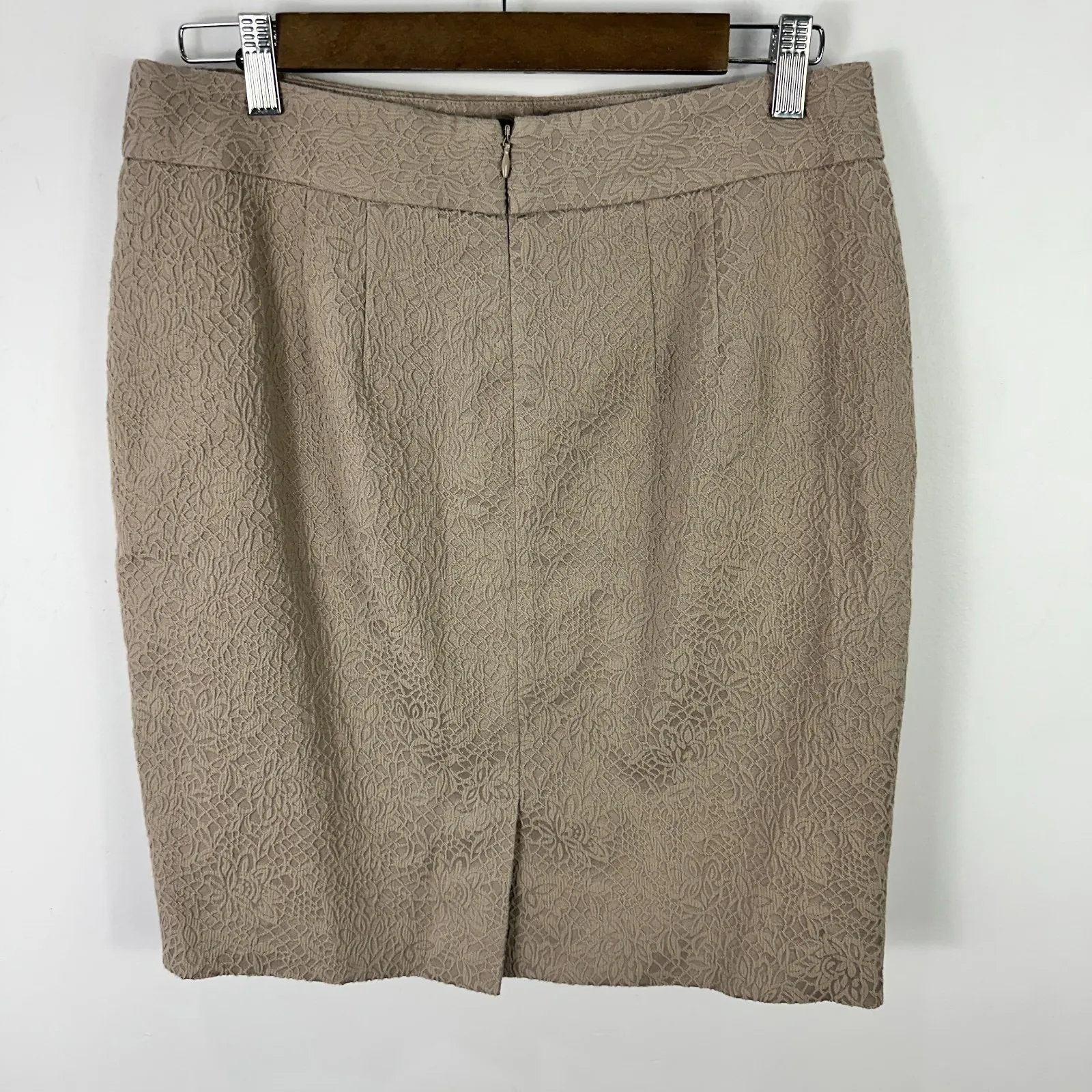 LOFT Pencil Skirt Womens 6 Taupe Jacquard Textured Quiet Luxury Old Money Career - Image 6