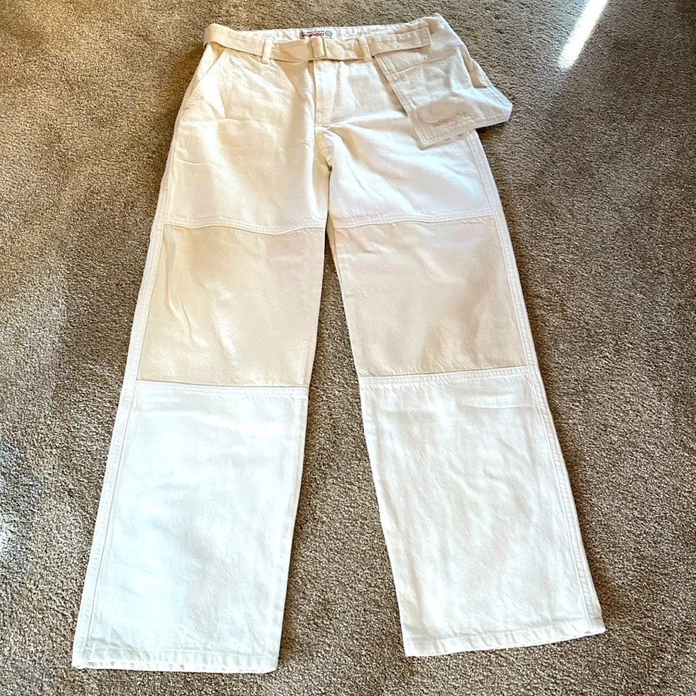 Pull&Bear x Wrangler ATG Utilitarian Wide Leg Urban Outdoors Cream Jeans Sz 4 White - Image 1