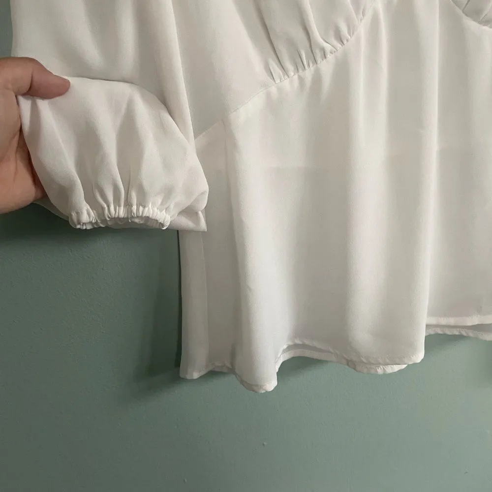 Banana Republic White Peasant Balloon Long Sleeve Blouse SZ S - Image 4