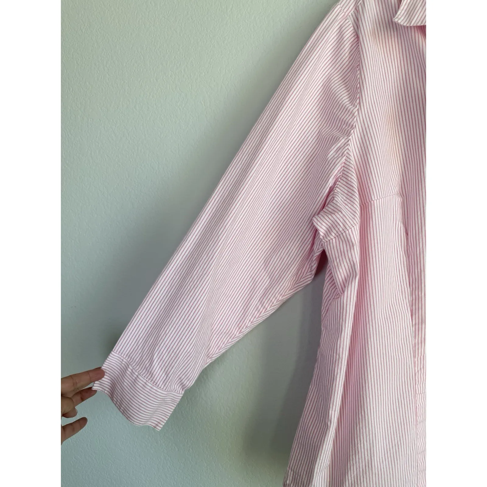 Lane Bryant Shirt Womens 24 Pink White Striped Ruffle Front Button Up Blouse Top - Image 7