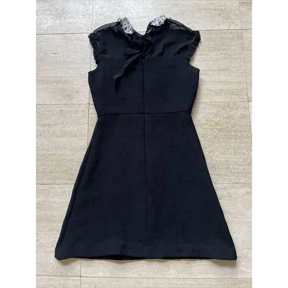 Sandro Paris Mesh Embroidered Collar Black‎ Midi Dress Short Sleeve Size 40 S - Image 6
