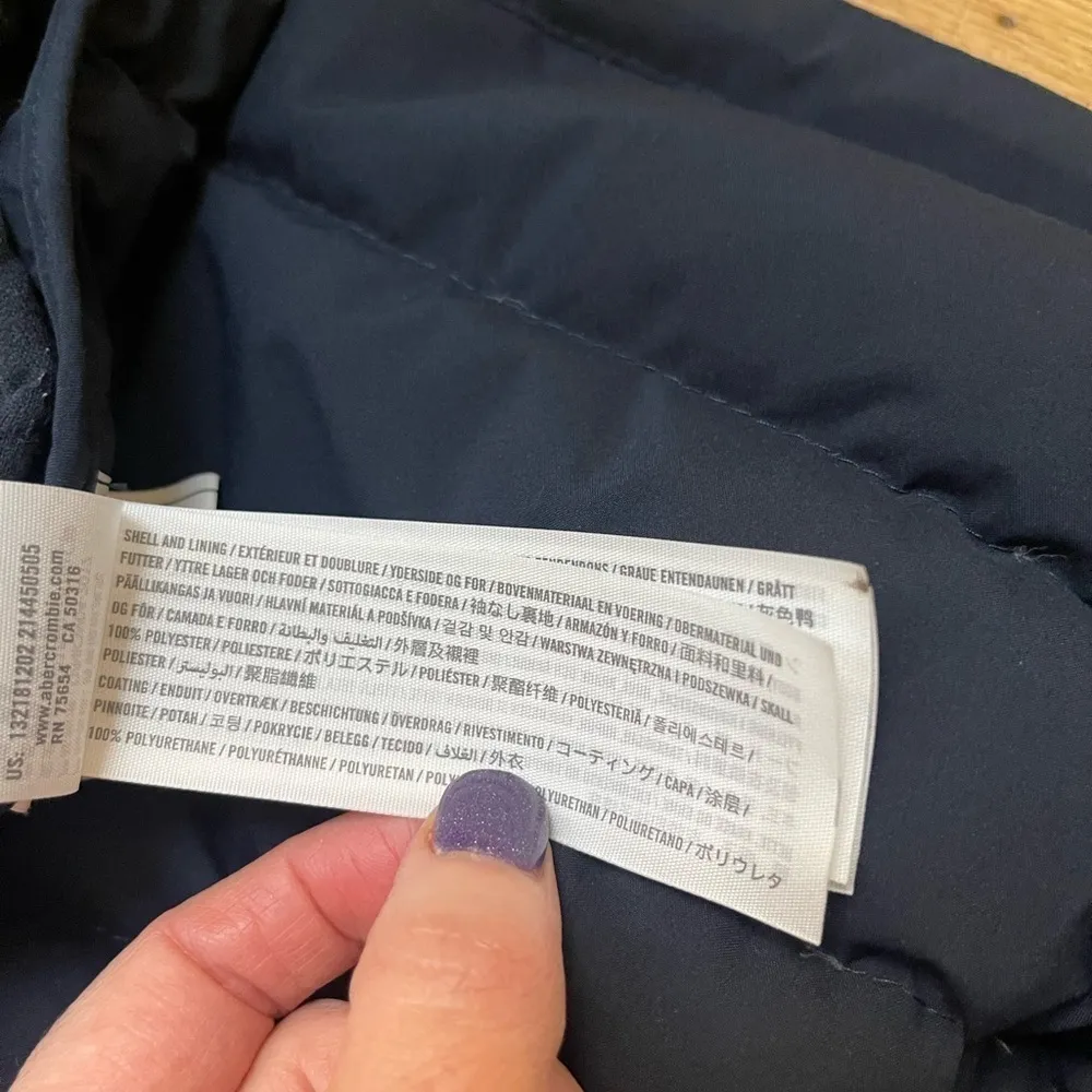 Abercrombie & Fitch Blue Down Puffer Coat Jacket Hooded Lightweight Stretch S - Image 7