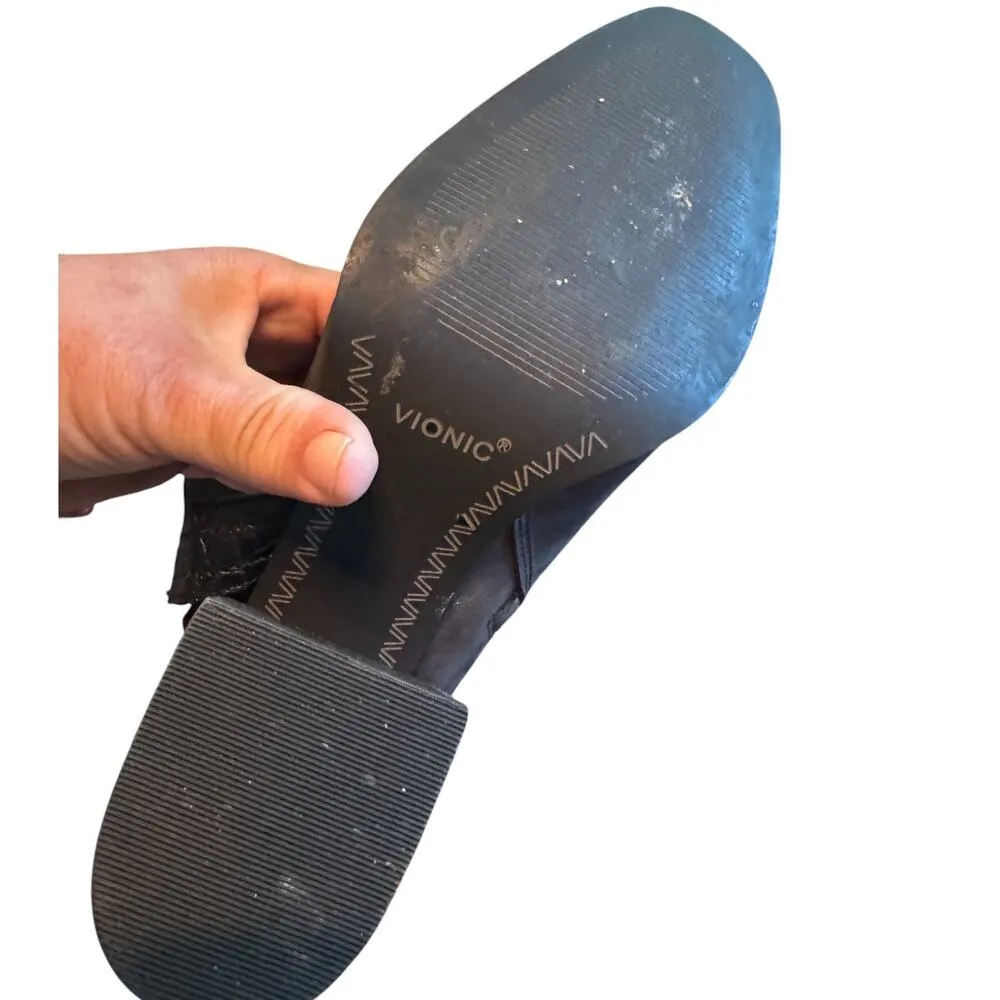 Vionic Black Carnelia Leather Side Zip Above Ankle Stacked Heel Boots 9 EUC - Image 6