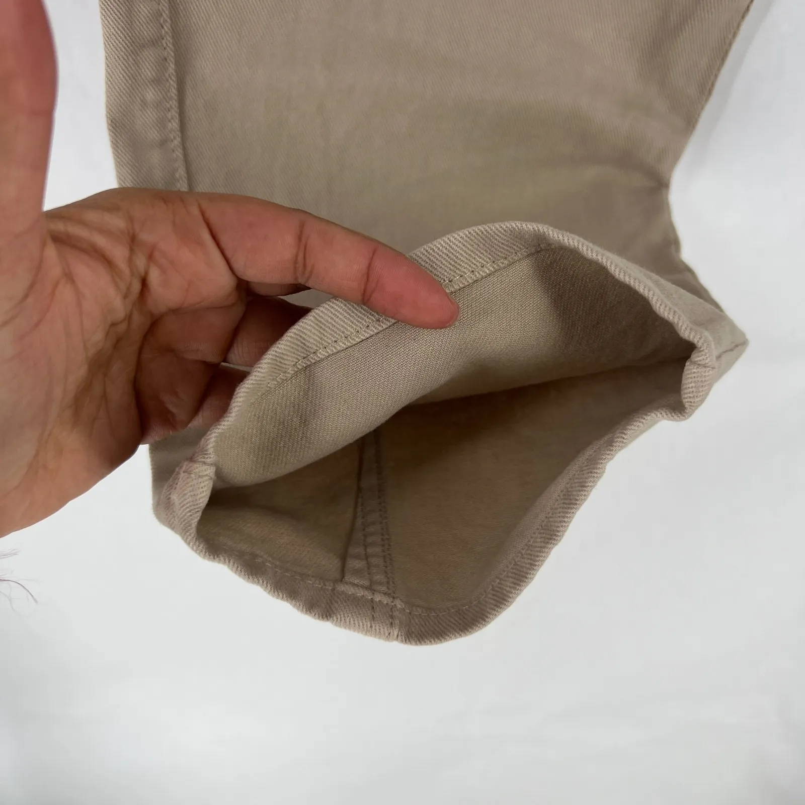 H&M Loose Mom Jeans Womens 12 Beige Denim Cotton Logo Slim Fit High Waist New - Image 6