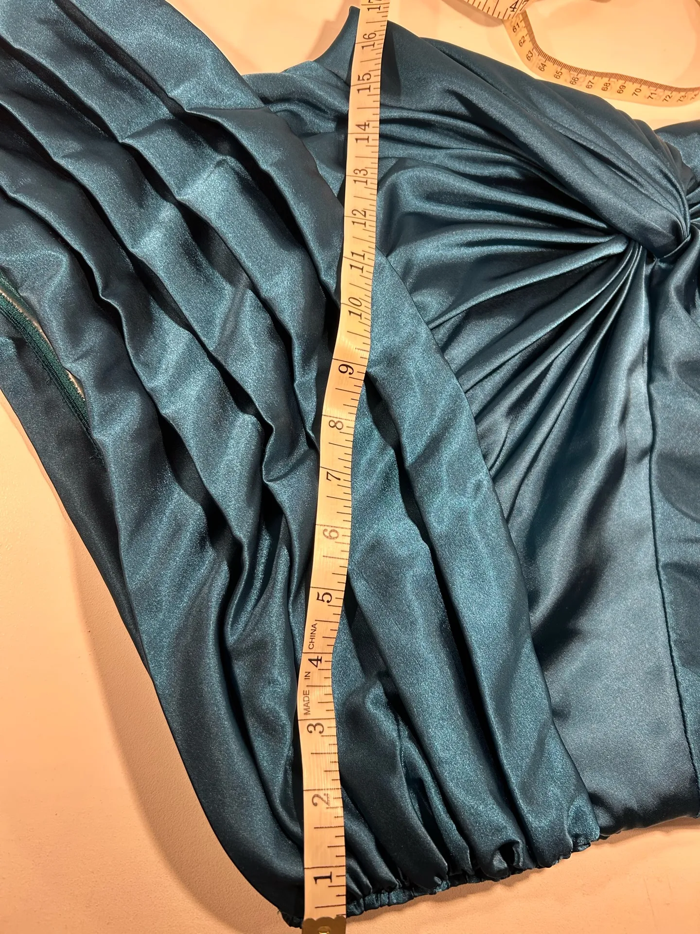Adrianna Papell Boutique Teal One-Shoulder Satin Gown Size 10 - Image 10