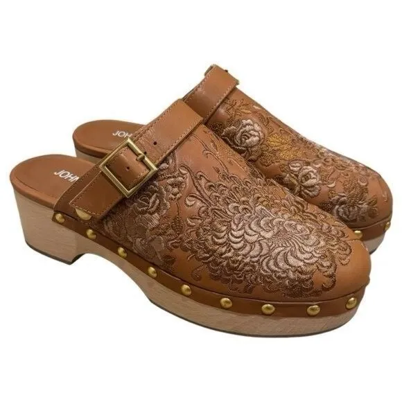 Johnny Was Mono Clog Tonal Slippers Brown Leather Floral Embroidered Garden 7.5 - Image 4
