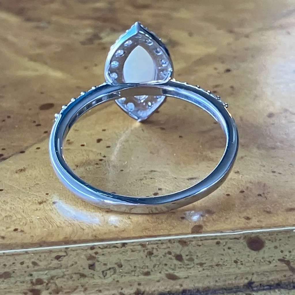 Australian White Opal Moissanite Sterling Silver Ring Size 9 - Image 5