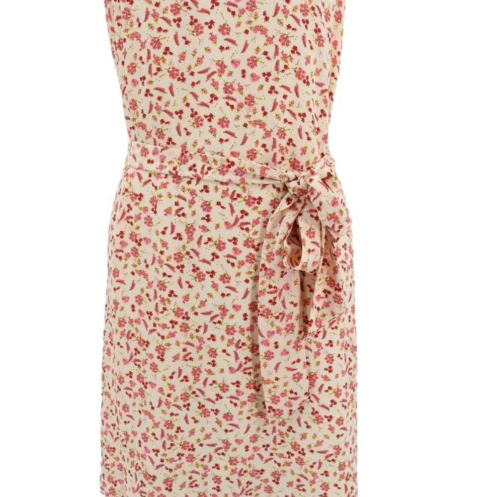 A Loves A Pink Ivory Floral Sleeveless Keyhole Belted Dress L - Image 3