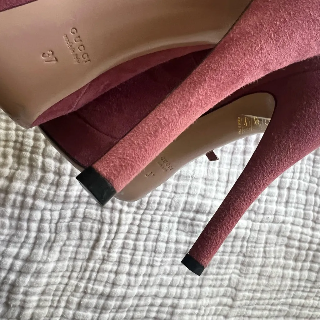 GUCCI Lisbeth open toe Pump in Antique Rose Suede Women's SIZE 37 US‎ 7 - Image 4
