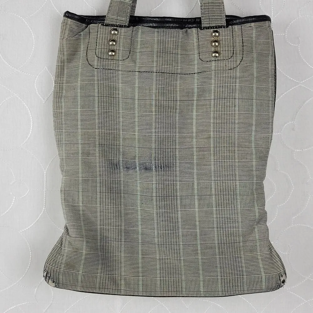 Diesel Women's Tote Gray OS Plaid Check Leather Trim Double Strap Shoulder Bag - Image 9