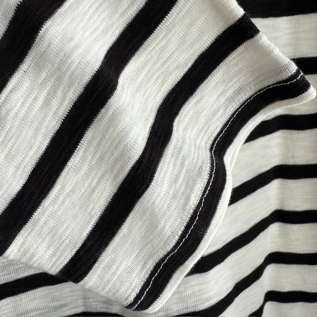 Black White Striped Boatneck Relaxed Fit 3/4 Sleeve Top Soft Stretch Knit XL New - Image 8