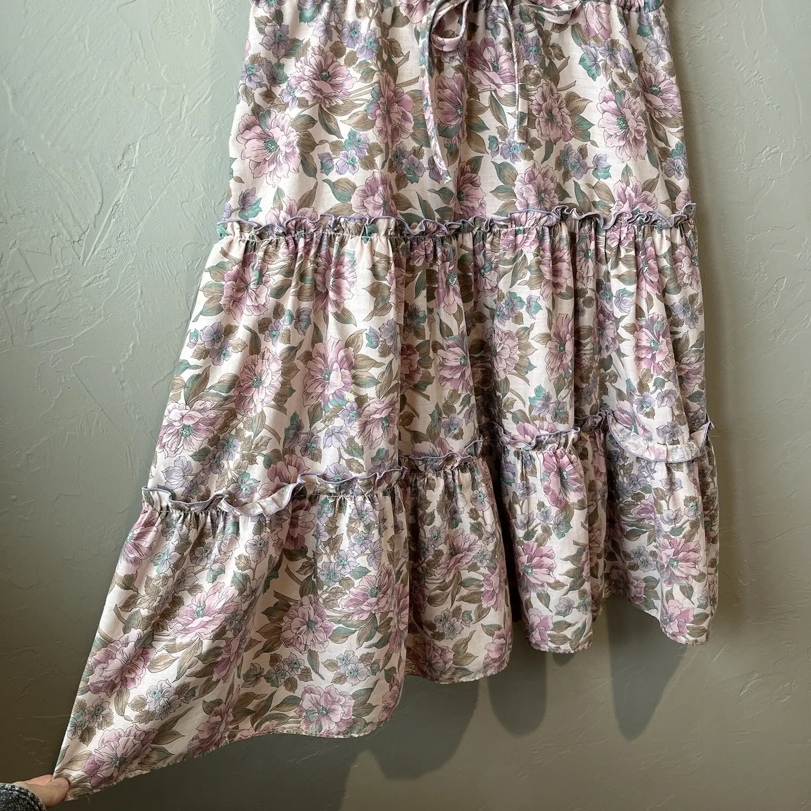 Vtg Women Dress Floral Tiered CottageCore Peasant Coquette Pink Rockabilly Midi Size L - Image 4