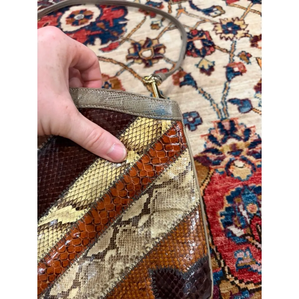 Vintage Bags by Supreme Patchwork Genuine Snakeskin Python Shoulder Bag 70s 80s Brown - Image 4