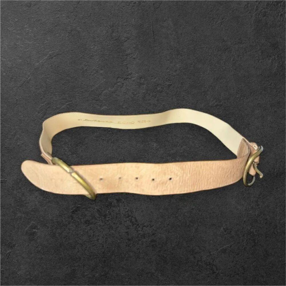 90s Vintage Sz M/L Womens Echo‎ Brown 100% Leather Double Gold Buckle Belt Y2K - Image 3