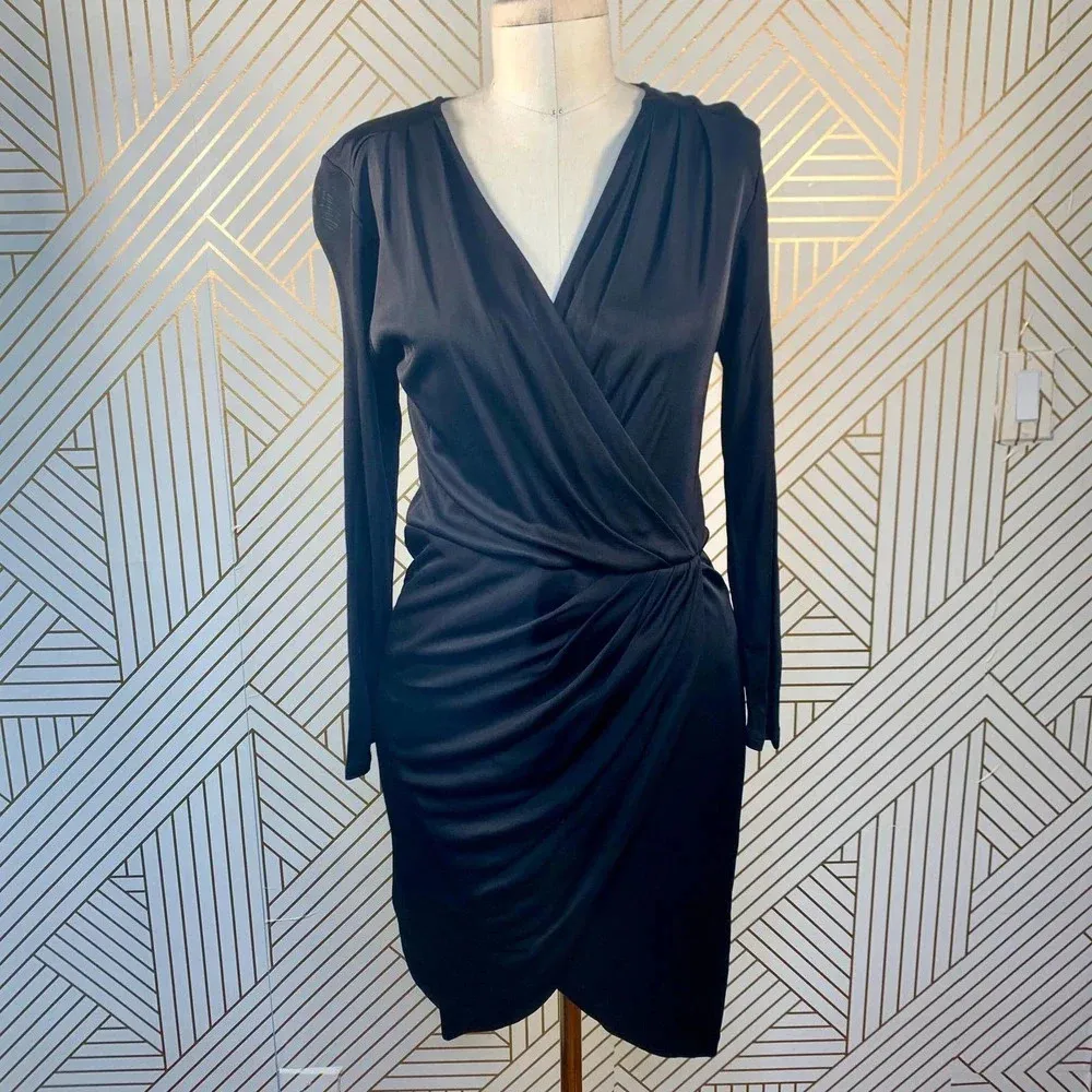 Aritzia Babaton Draped Dress Ruched Faux Wrap Long Sleeve Black Size‎ Small - Image 3