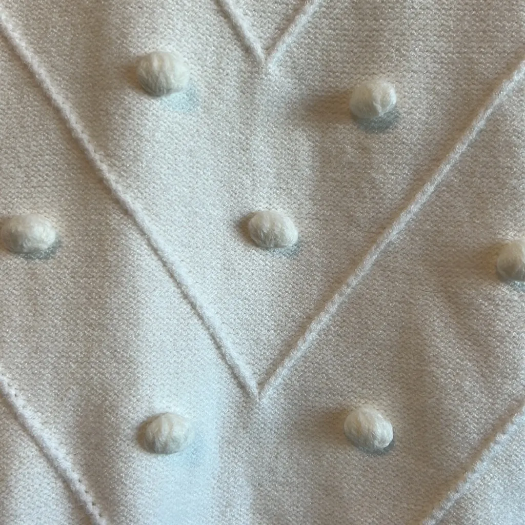 Simplee Pom Pom Bobble Stitch Cable Knit Long Sleeve Sweater, Small White - Image 6