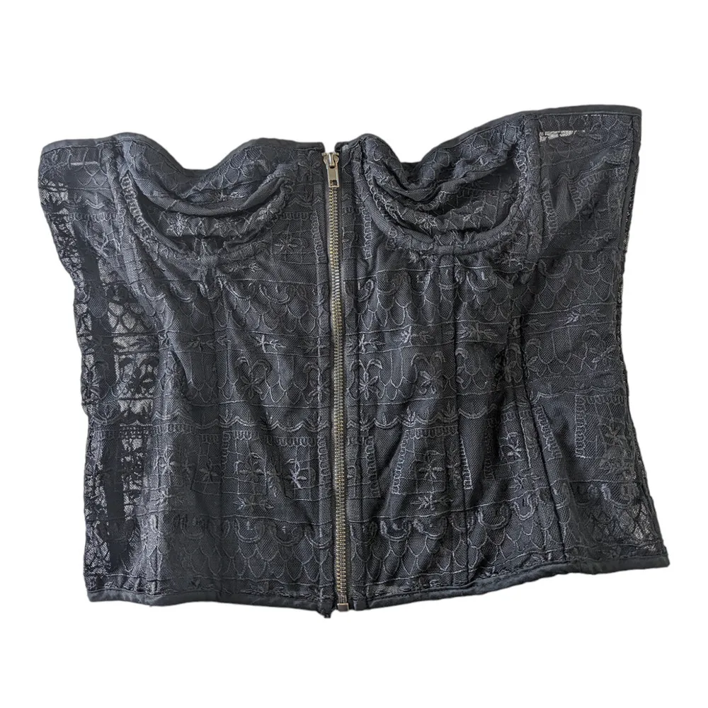 Black Strapless Mel Sheer Lace Bustier Exposed Zip Front Size XL - Image 2