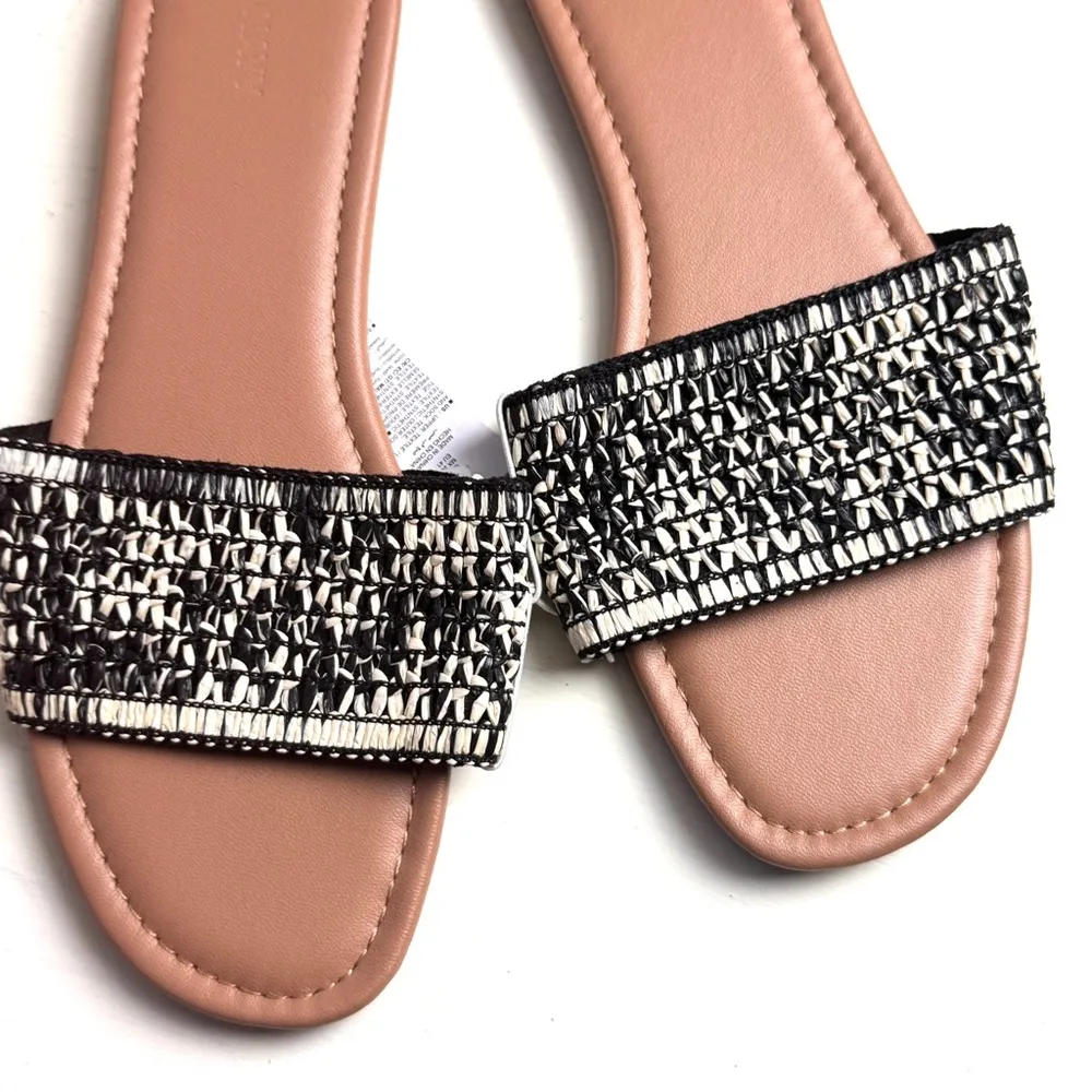 Old Navy Women's Low Heel Slide Sandals Rafia Crafted Black Marl Sz 9 NWT - Image 3