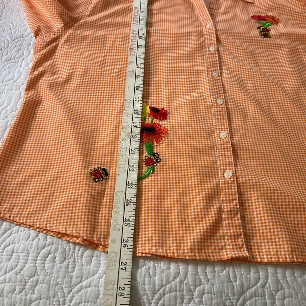 Las Olas Orange and White Gingham Button Down Shirt Cottagecore Cabincore Retro - Image 14