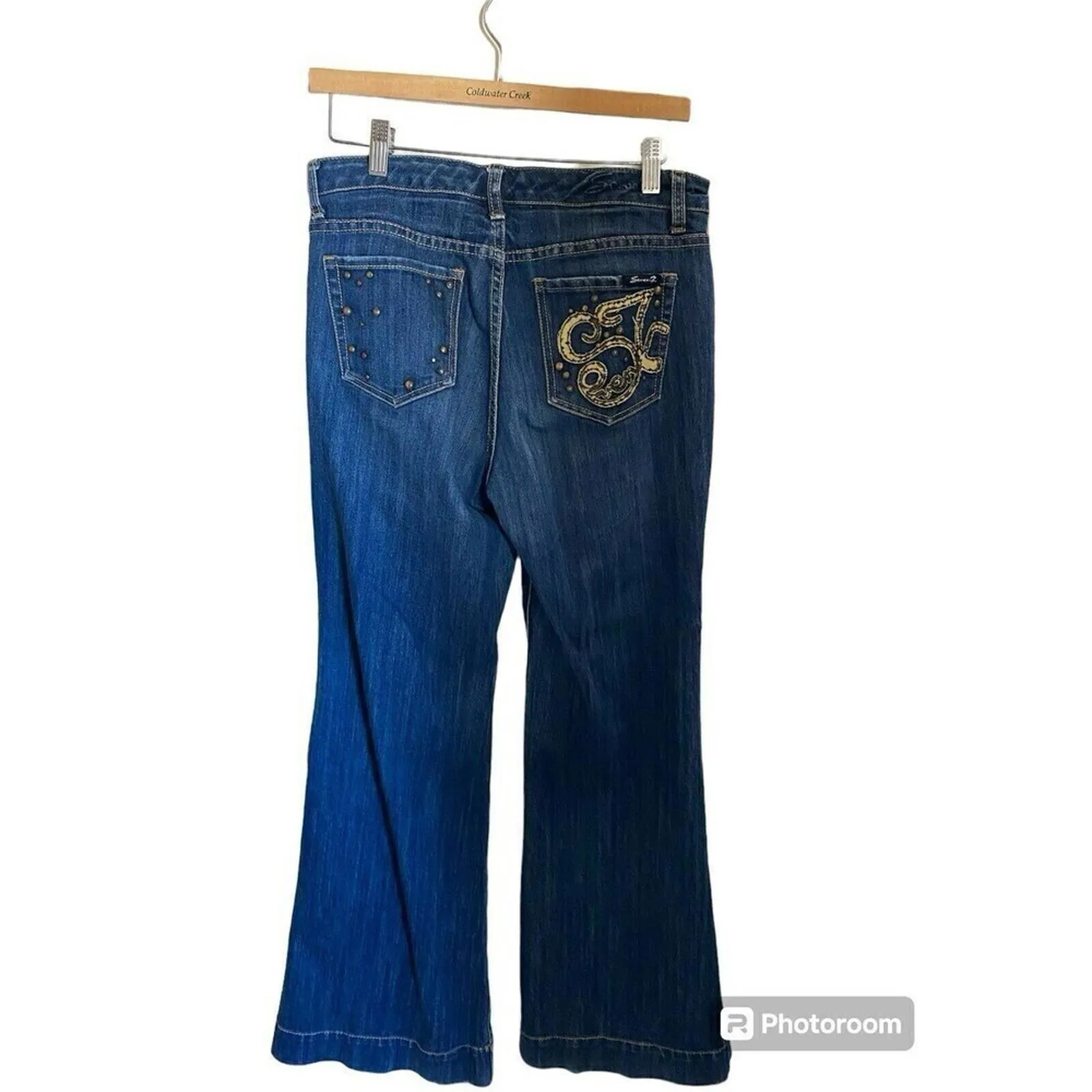 Seven7 Studio Wide Leg High Rise Studded Pockets Dark Wash Jeans Sz 8 - Image 2