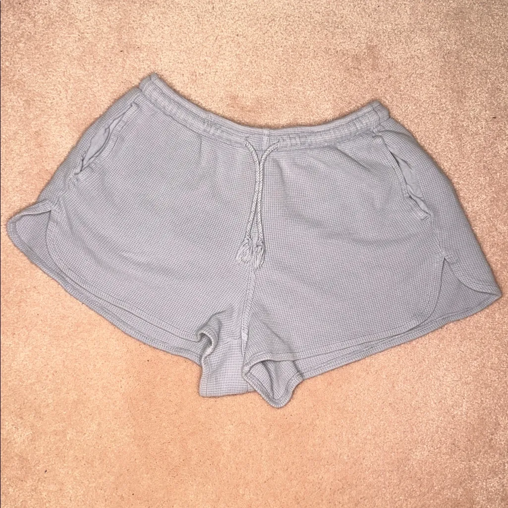 Brandy Melville Waffle Knit Shorts Periwinkle 100% Cotton Pockets Drawstring - Image 2